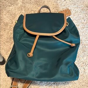 Tommy Hilfiger Julia Designer Blue and Tan Nylon Backpack with Flap Closure